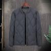 Yousheng Men Down Coat Stand Collar Long Sleeve Buttons Closure Solid Color Jacket Coat with Side Pockets Outdoor Leisure Bottoming Quilted Outwear