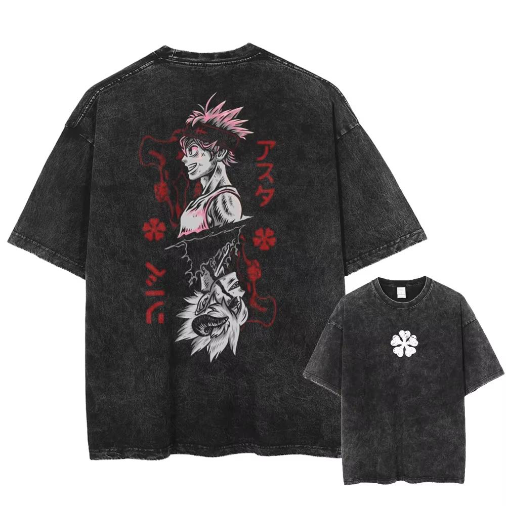 2026 Hot Sale Men Women Black Clover T Shirt Asta Manga Tshirt Washed Cotton T-shirt Tees Streetwear Clothing Summer Short Sleeve Casual Top Oversized L