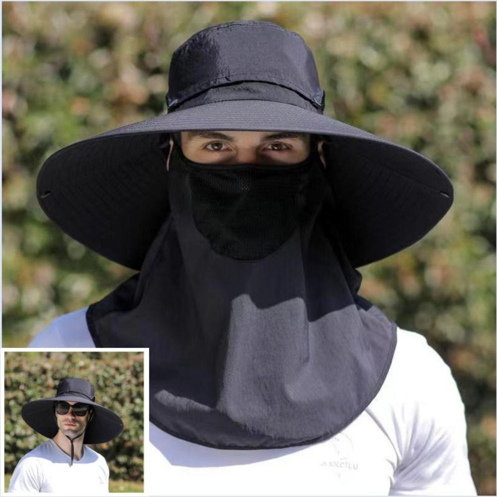 

Защита от УФ-лучей Мужская летняя дышащая шляпа от солнца Шляпа рыбака Новая кепка для рыбалки чёрный