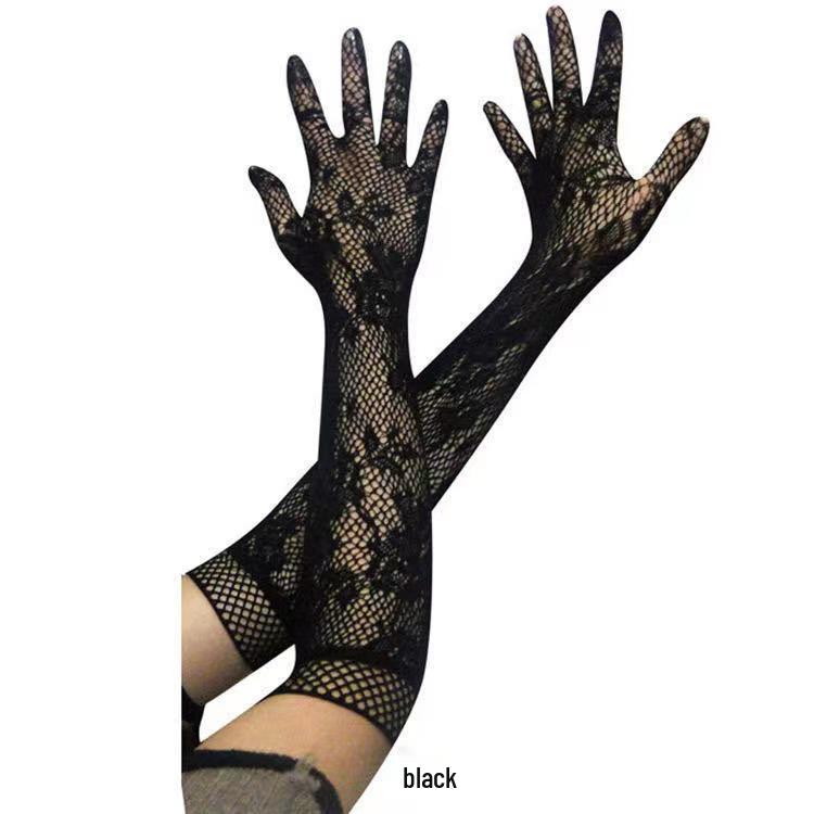 Sheer Black Over-the-Knee Lace Fishnet Stockings with Mid-Calf Erotic Design A8