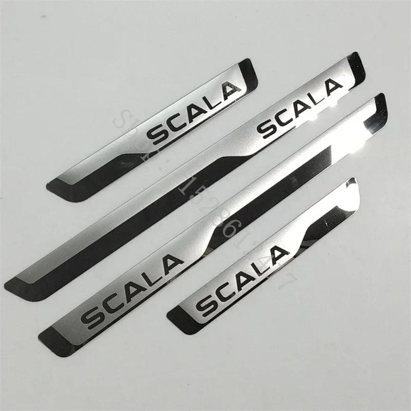 For Skoda SCALA ~2025 Stainless External Scuff Plate Door Sill Guards Thresholds Cover Trims Car Accessories