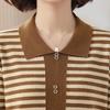 Elegant Women's Striped Knit Sweater with Turn-Down Collar - Versatile Fall Fashion for Moms