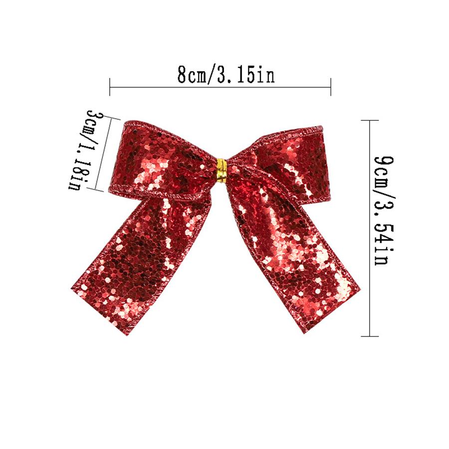 20PCS Christmas Bow DIY Christmas Tree Decoration Sequin Bow Holiday Decoration Red Small Bow Two Styles