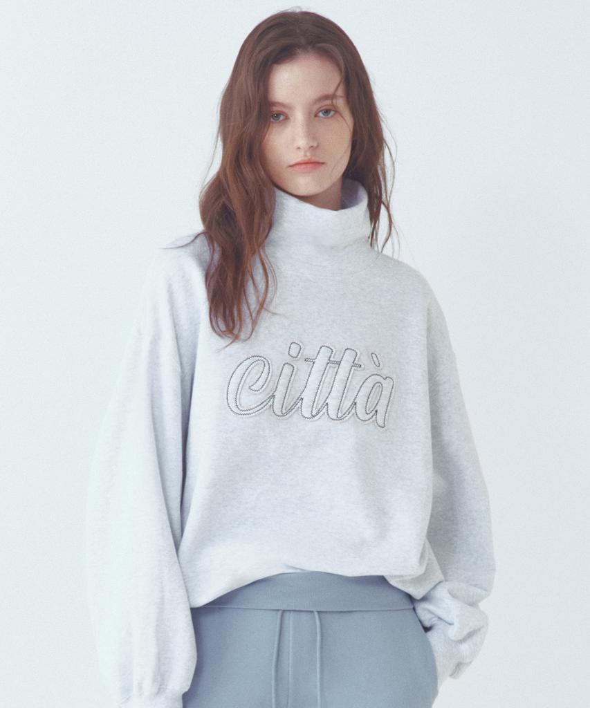 CITTA Citta Logo Patch Work High-Neck Sweat Shirt_Ctt399(White Melange)