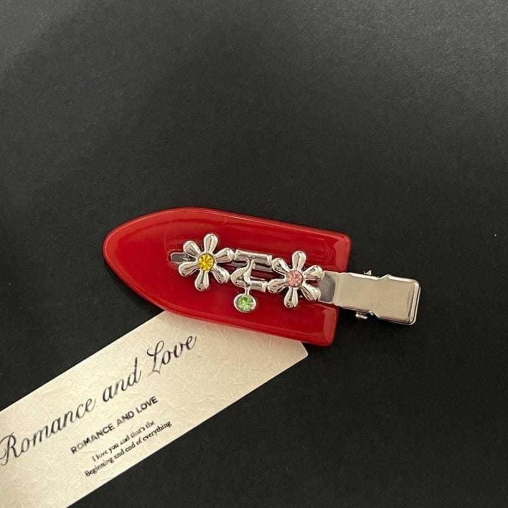 Sweet Rhinestones Duckbill Clip Acetate Hair Clip Cute Metal Flower Clip  Hair Accessories