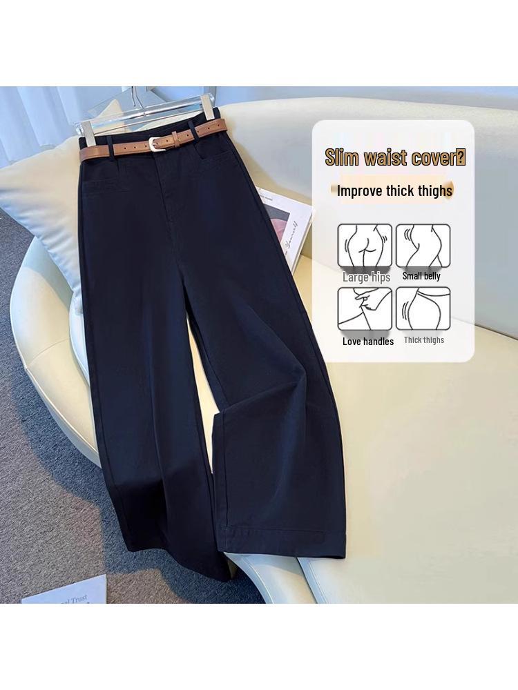 2025 Khaki High-Waisted Wide-Leg Pants for Women - Spring/Autumn Casual, Slimming, Versatile, Straight-Leg Design