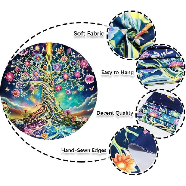 Ameyahud Blacklight Tree of Life Tapestry UV Reactive Neon Tree Tapestry Galaxy Space Tapestries Flower Floral Aesthetic Tapestries Fantasy Forest