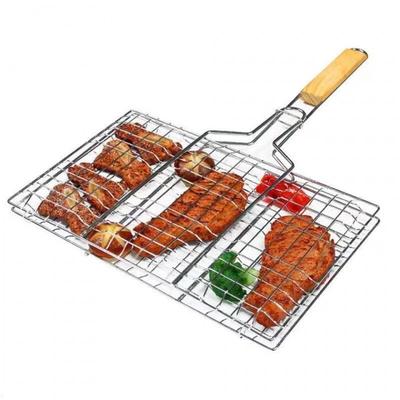 Rete per Griglia Barbecue Pieghevole Per Hamburger Barbecue Solida Placcatura Ferrolettrica Manico in Legno Resistente al Calore Per Barbecue all'Aperto