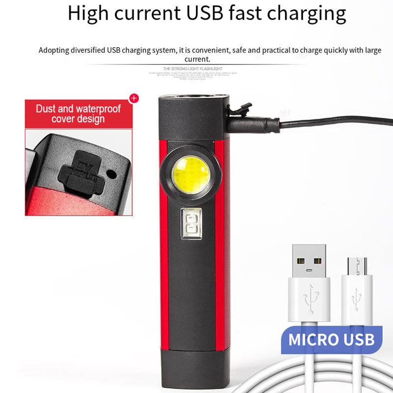 USB Rechargeable LED Flashlight with Magnet and Hook Life Waterproof With Red light Power Bank Repairing Work Emergency Lantern