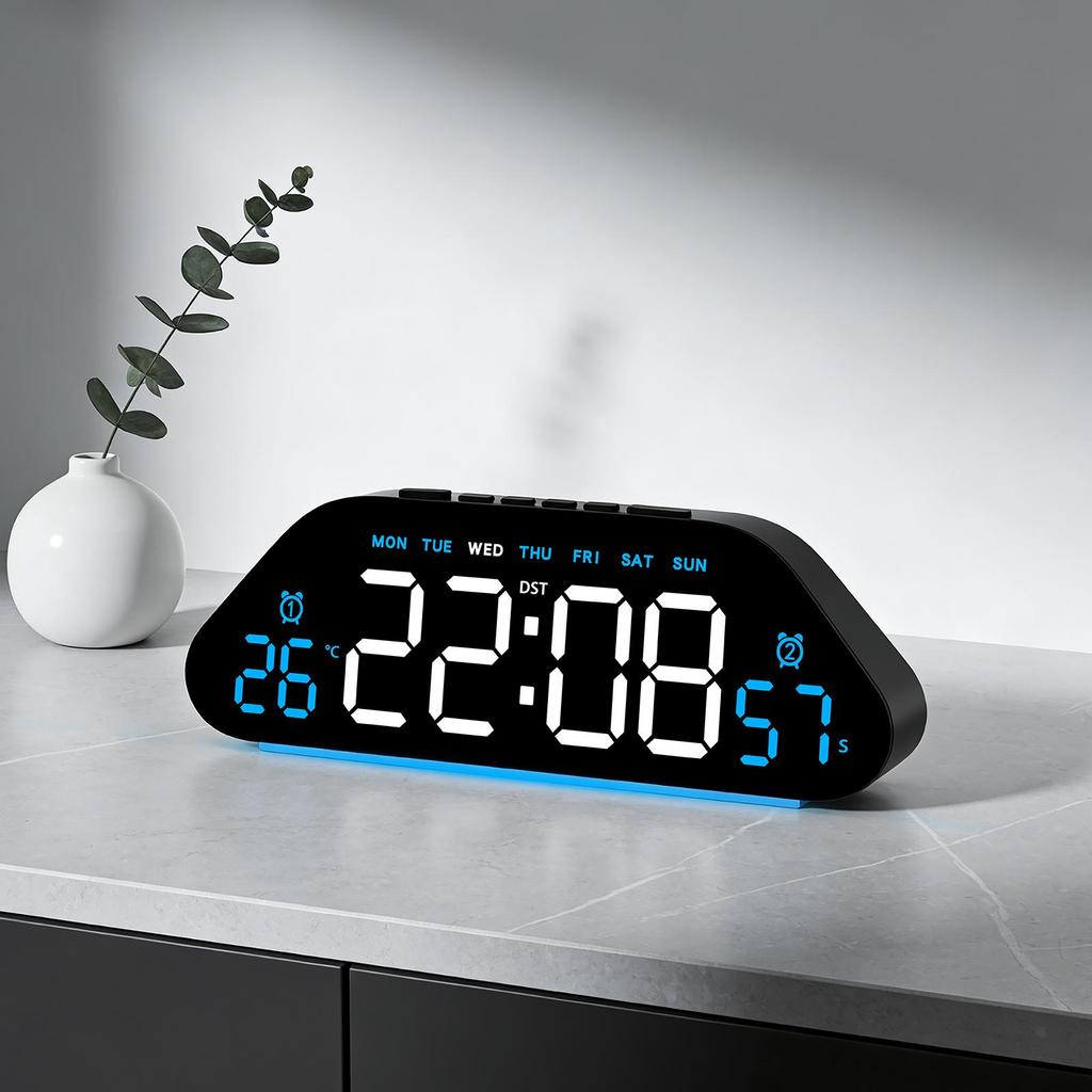 LED Digital Alarm Clock Temperature Week Date Display Timer Brightness Adjustment Electronic Table Clock with Ambient Light