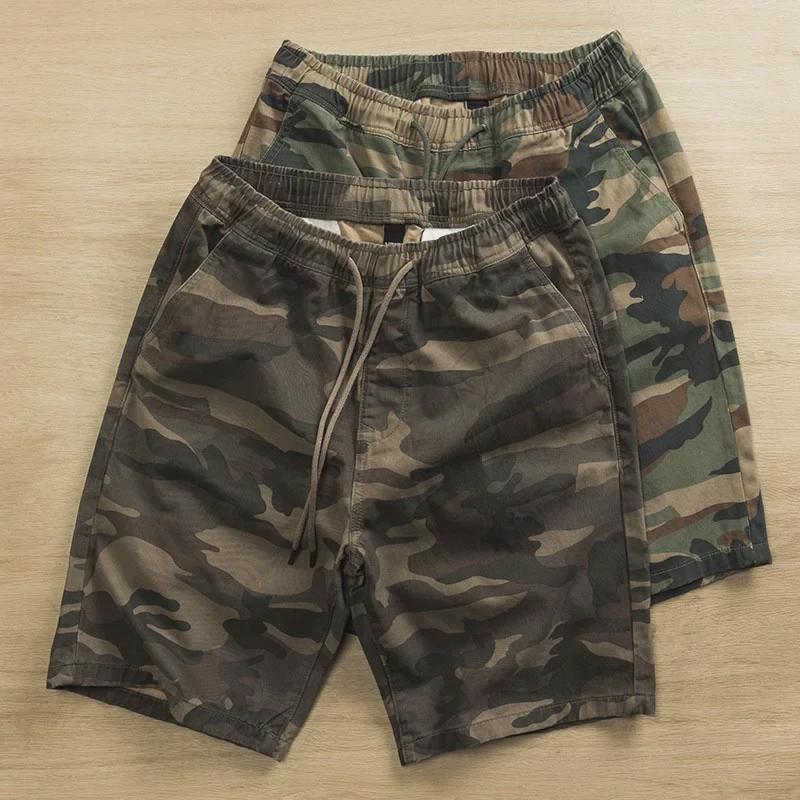 

Shawn Yue Men s Loose Straight Camo Cotton Shorts - Elastic Waist, Casual Retro Design. L