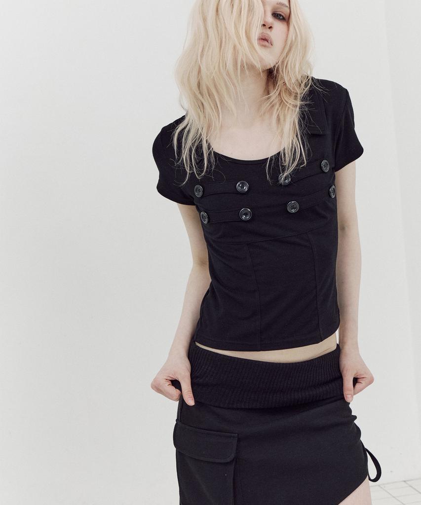 SETUP-EXE Napoleon Collar Top / Black