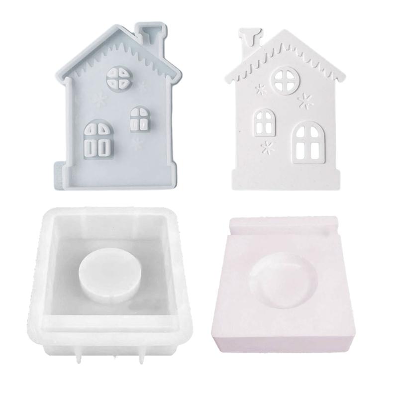 Castle House Candlesticks Resins Moulds Snow House Candle Holder Silicone Molds DIY Castings Moulds Home Decorations 3