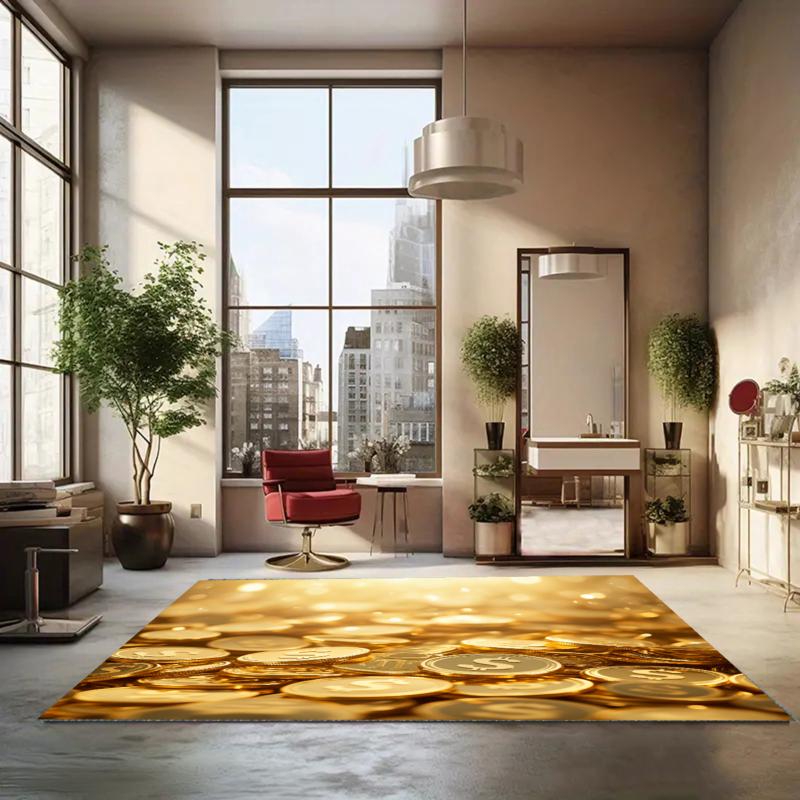 

Lucky 3D Gold Coin Rug Lucky Wealth Entryway Doormat Front Door Rugs Non Slip Soft Easy Clean Durable Luxury Home Decor Carpet 40X60cm