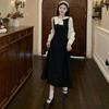 Large size women's fake two-piece dress, spring and autumn new rich family daughter style temperament super fairy medium and long dress