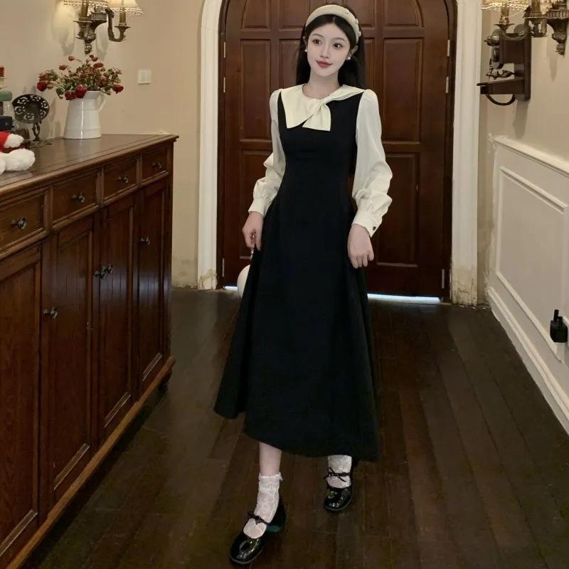Large size women's fake two-piece dress, spring and autumn new rich family daughter style temperament super fairy medium and long dress