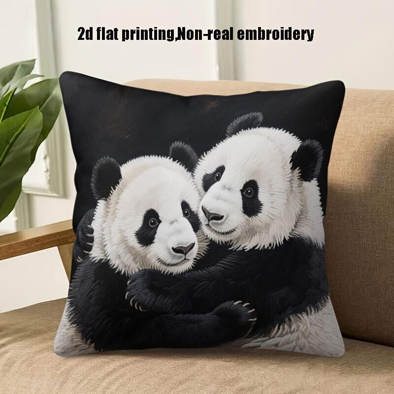 1 Pièce, Taie d'oreiller Design Panda Mignon s'embrassant, Impression Plate 2D - Tissu en Fibre de Polyester Doux, Confortable et Lisse