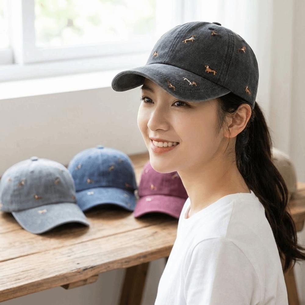 Washed Embroidery Puppy Cap Soft Duckbill Cap Versatile Distressed Baseball Cap Women