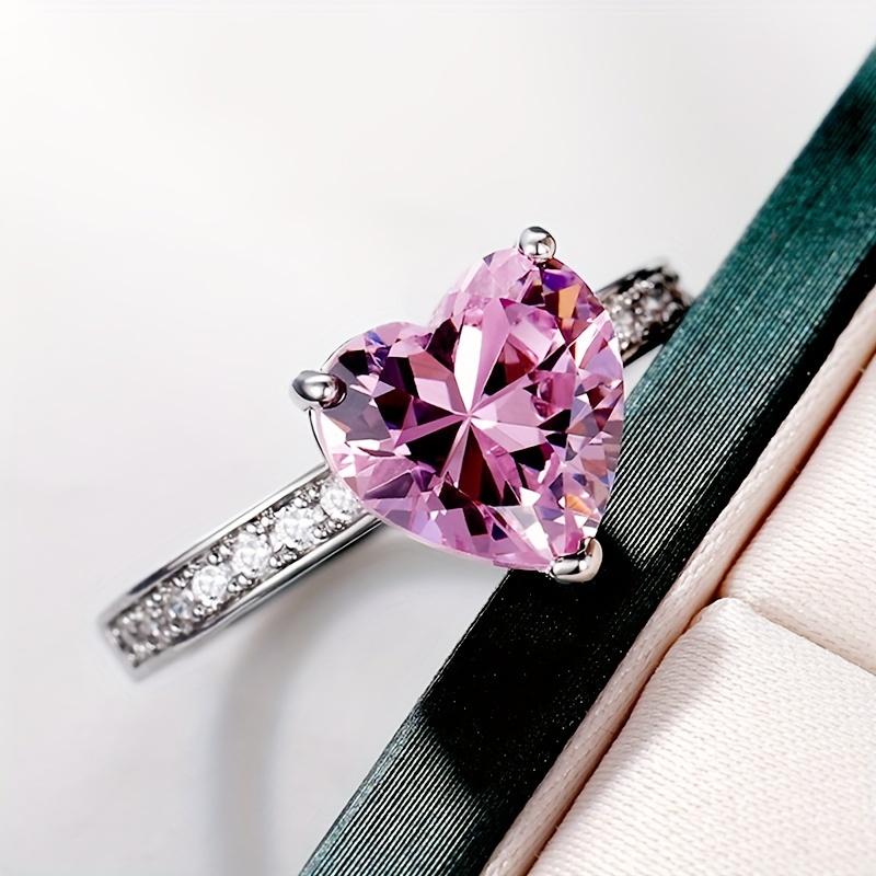 Romantic and elegant heart-shaped pink diamond zircon ring set for women's fashionable temperament, versatile ring