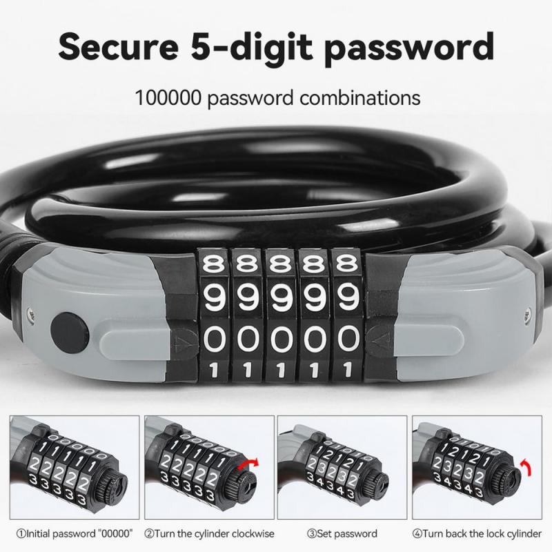Universal Bicycle Lock Mountain Bike 5 Digit Password Lock Anti-Theft Portable Security Steel Chain Motorcycle Password Lock
