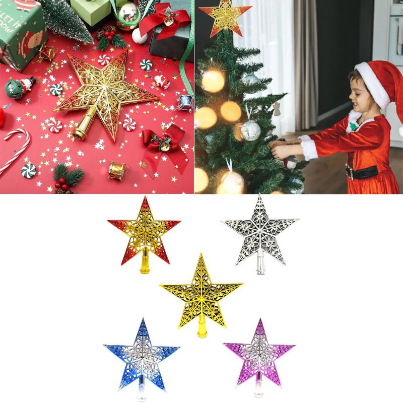 Christmas Topper Tree Hollowed Out Star Ornaments Party Home Decoration Gift