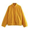 Women's European & American Stand Collar Solid Color Long Sleeve Jacket - Versatile Short Woolen Coat for Spring & Autumn.