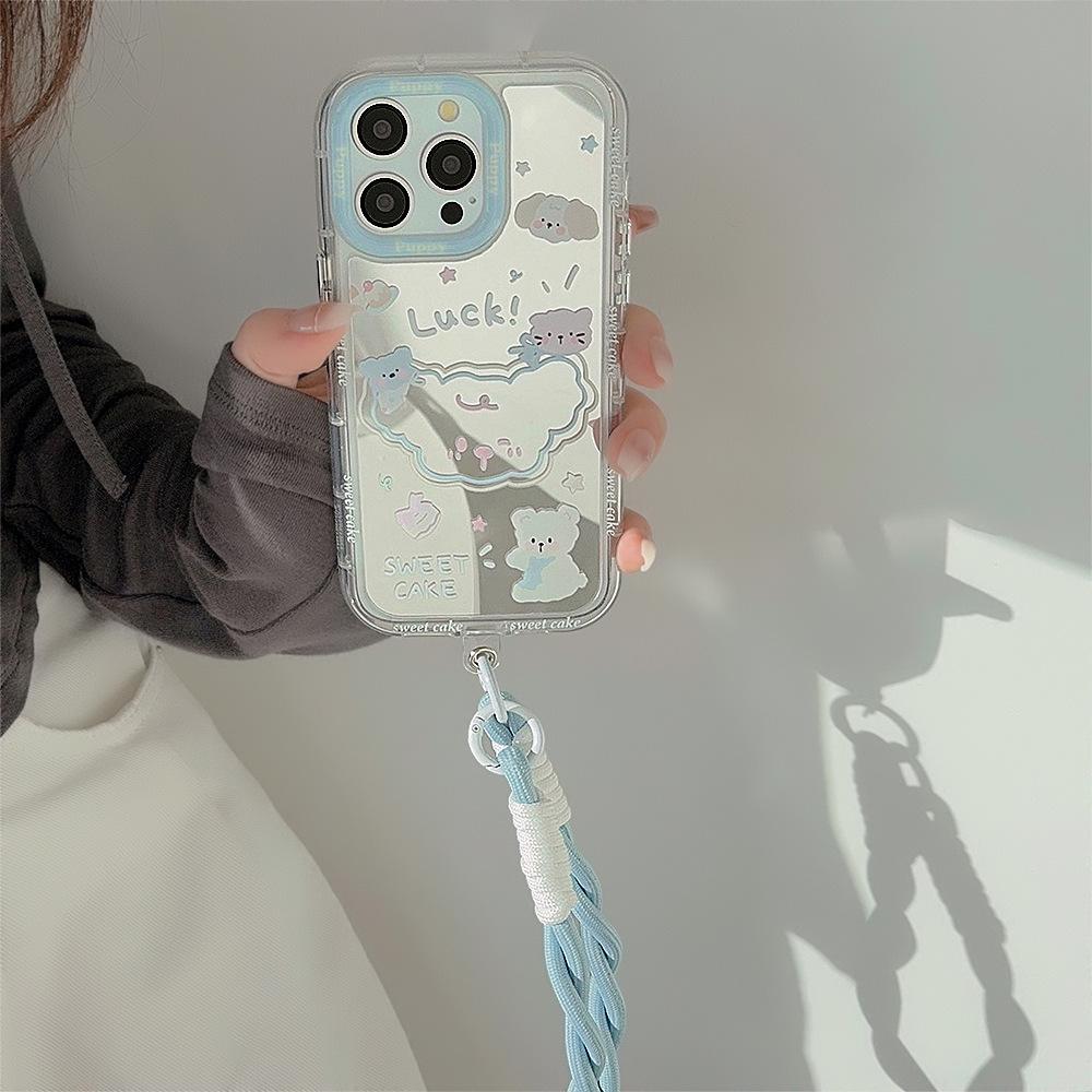 Summer Mirror Puppy Suitable for 16ProMax Apple 15 Mobile Phone Case IPhone 13 Cartoon 1211 Hand Rope