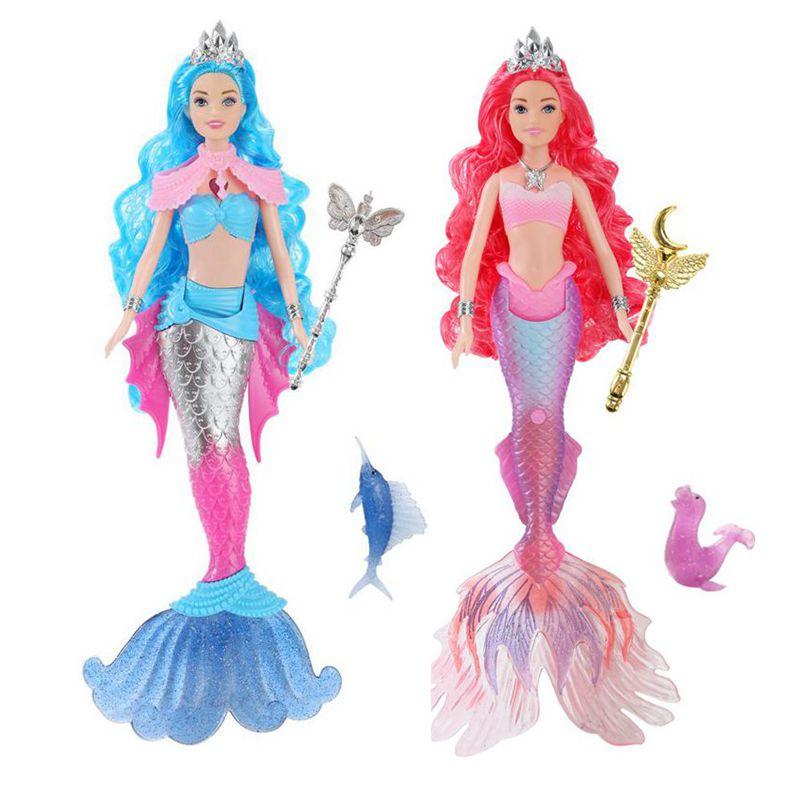 Mermaid Dolls Music Lighting Kids Toys Colorful Doll Body Pink Blue Red Purple Hair Miniature Accessories For Children DIY Game