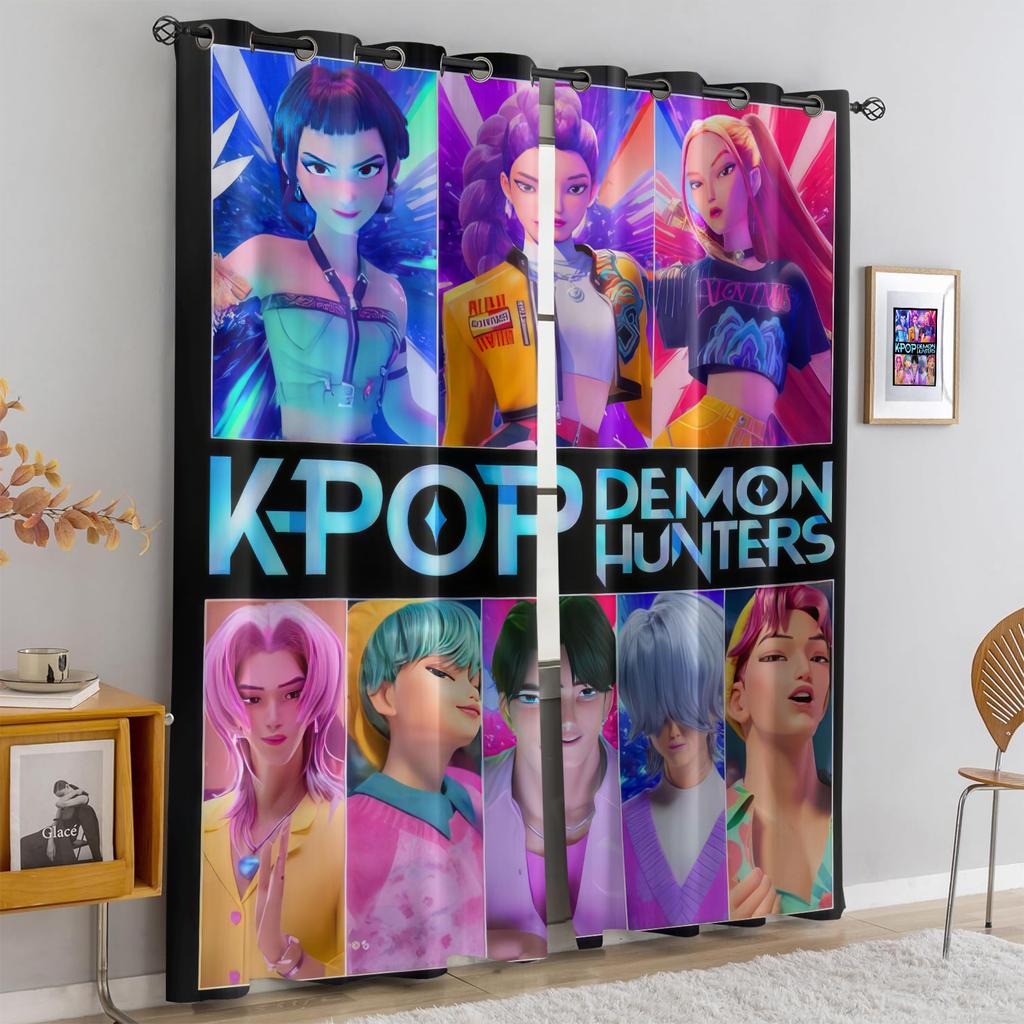2 Stück K-Pop Dämonenjäger Aufdruck Verdunkelungsvorhänge Geeignet Für Schlafzimmer Wohnzimmer Arbeitszimmer Büro Badezimmer Dekor Waschmaschinenfest