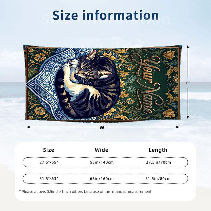Sleepy Cat Dreams Theme Quick Dry Beach Towel Custom Name Text Print Large Sand Resistant Towel Beach Vacation