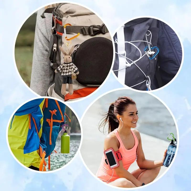 10-100PCS Heart Shaped Aluminum Carabiner for Backpack Gear Clip Water Bottle Hanger Keychain Outdoor Hiking Camping Accessory