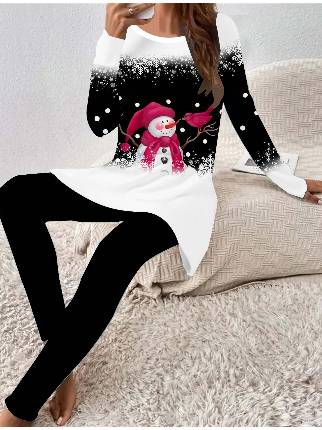 

Євро-американська мода 3D Різдвяний принт Жіночий Чотирисезонний Комплект з двох предметів: Футболка з довгим рукавом + Довгі штани. Ідеальний подарунок на Новий рік та Різдво 8XL чорний