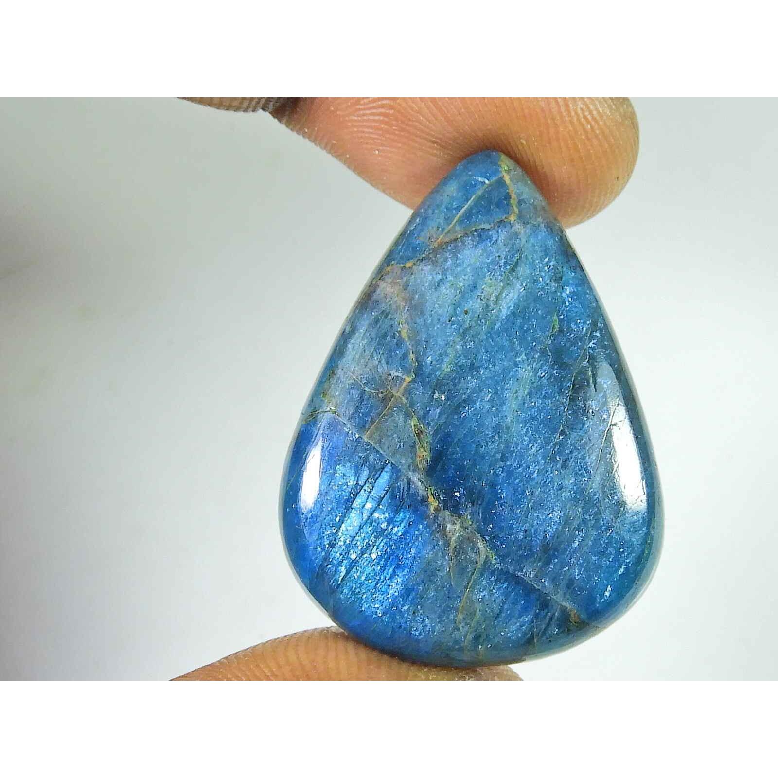 

51Cts Natural Neon Blue Apatite Pear Crystal Cabochon Loose Gemstone 25X34MM SK-2074