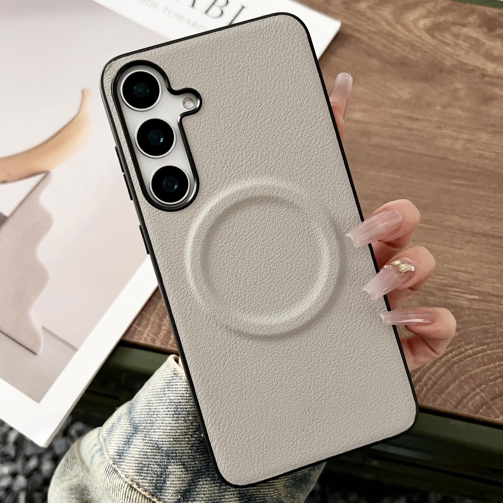 

For Samsung Galaxy S25+ Case Compatible with MagSafe PU+TPU Phone Back Cover White