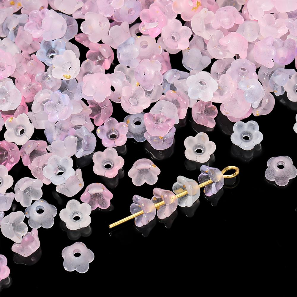 100pcs Gradient Color Flower Shaped Beads Caps Acrylic Spacer Beads for DIY Jewelry Earrings Bracelets Necklaces Making Findings