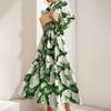 Damen Mode Bedrucktes V-Ausschnitt Langes Schwingendes Maxikleid