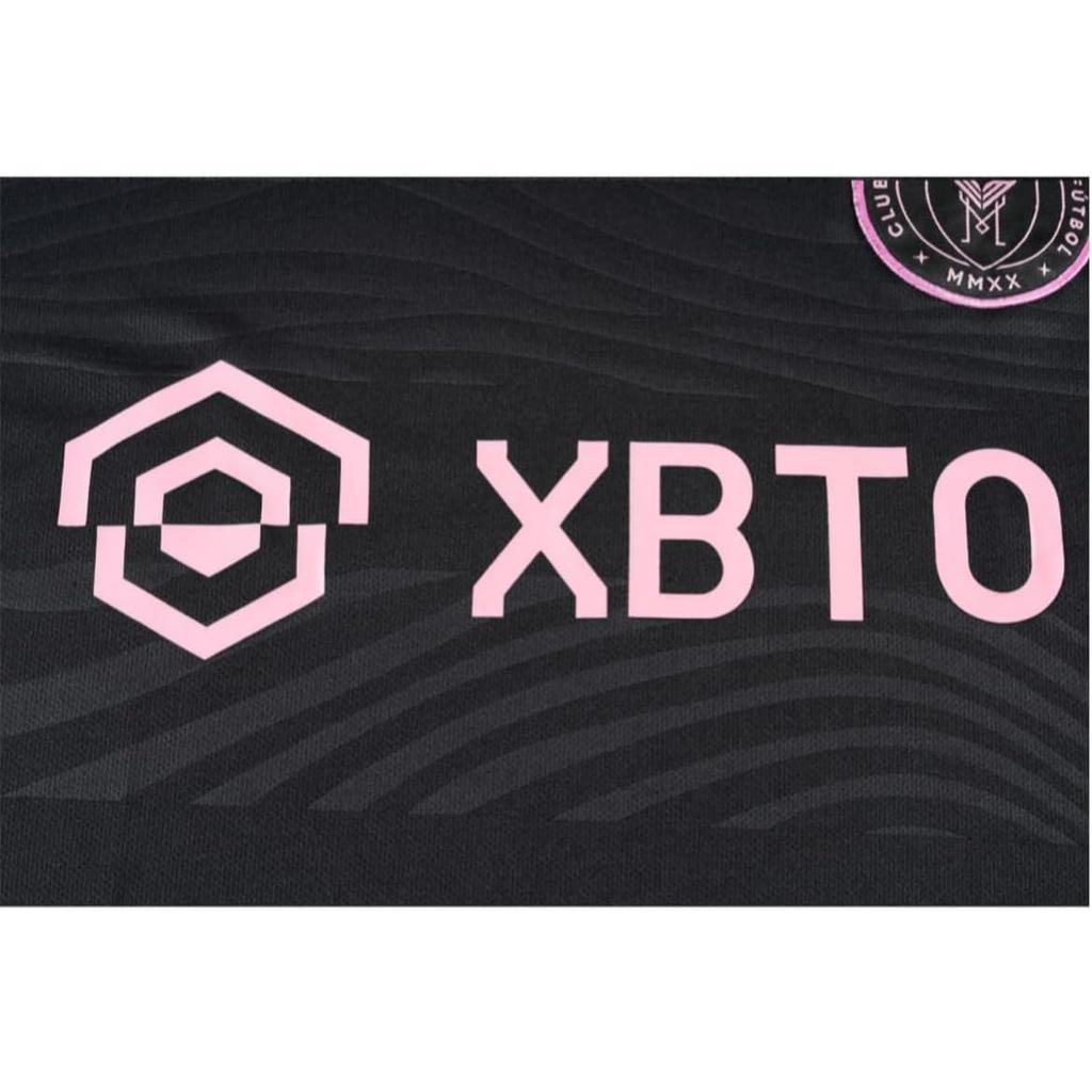 [MioKio] Set de 3 șosete pentru copii, replică uniformă Messi Inter Miami, pentru deplasare, partea de sus și de jos, cu breloc bonus (120), Negru [Obiect]