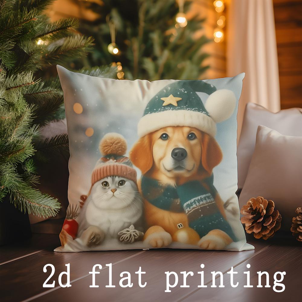 Home Decor Christmas Pet Cats & Dogs Pillow Covers Pattern Cushion Cover Suitable For Sofa Bedroom Car Pillow Cover