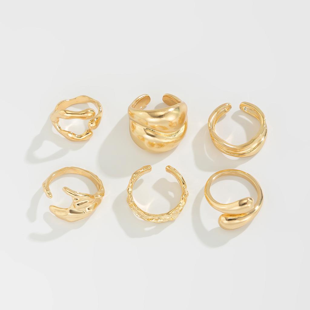 6Pcs/set Vintage Irregular Rings Set Geometric Metal Gold Silver Color Open Ring for Girls Women Men Goth Punk Couple Jewelry