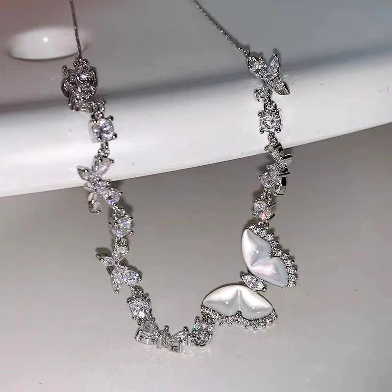 2024 Diamond-Studded Butterfly Pearl Stud Earrings & Sweater Chain for Women