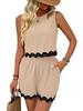 Women's Sleeveless Romper Shorts Set with Wave Hem in 6 Colors