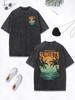Forever Chasing Sunsets Coconut Tree Prints Washed TShirt Women Cotton Oversized Tops ONeck Distressed T Shirt Casual Clothes