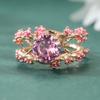 Vintage Inlaid Pink CZ Flower Women's Ring Aesthetic Gold Color Hand Carving Daily Wear Party Jewelry Anniversary Gift