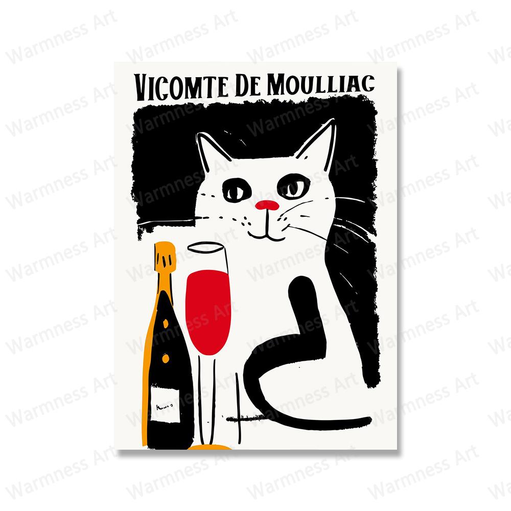Funny Cats Drink Red Wine Poster Classic Advertising Alcohol Champagne Canvas Painting Prints for Living Room Home Decor Picture
