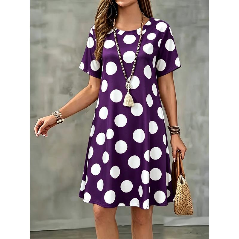 Summer Women Short Sleeve Dress Fashion Elegnat Women's Print Loose Plus Size Dresses