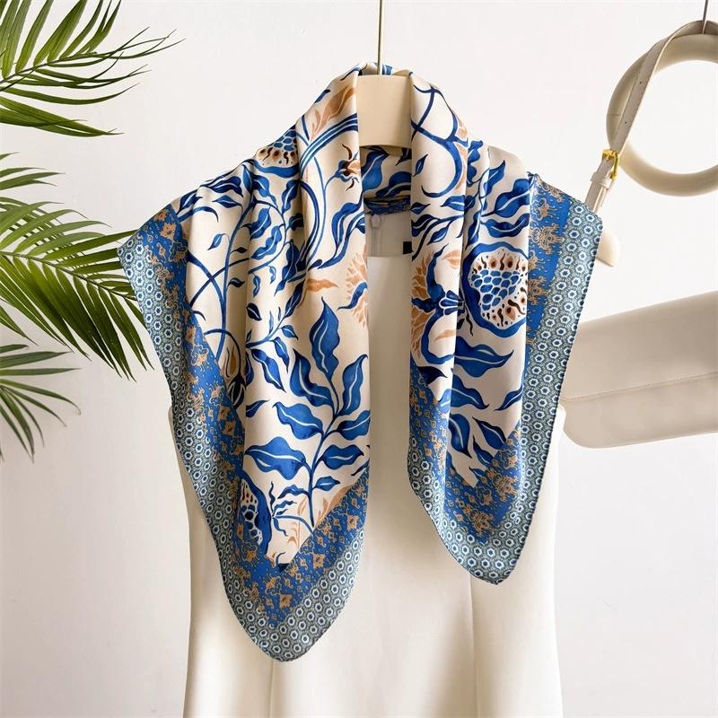 Women Fashion New Spring Flower 70cm Small Square Scarf Simulated Silk Scarves Spring/Summer Printed Flower Neck Scarf