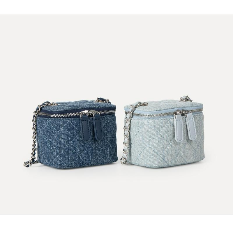 Niche Design Diamond Grid Embroidery Thread Small Fragrant Style Denim Chain Small Bag Simple and Versatile Crossbody Bag