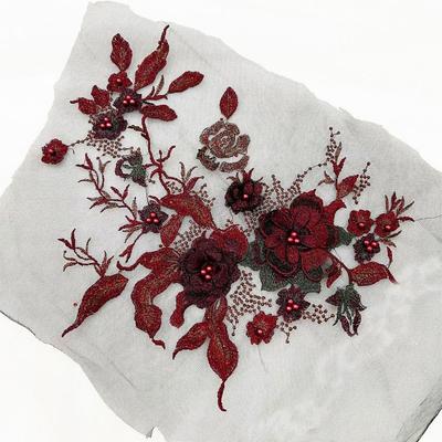 3D Flowers 3D Embroidered Patches Flower Lace Mesh Lace Sewing On Patches Elegant Colorful Sequined Beaded Lace Applique