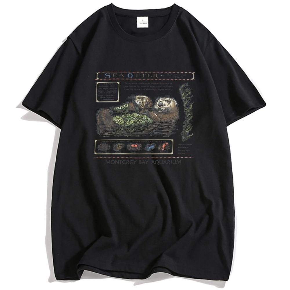 Sea Otter Monterey Bay Aquarium T-Shirt Short Sleeve Cotton Loose Tshirts Cartoon Graphic Printed Tees Unisex Streetwear