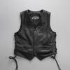 Club locomotive V-neck leather vest women's adjustable elastic leather drawstring cowhide vest